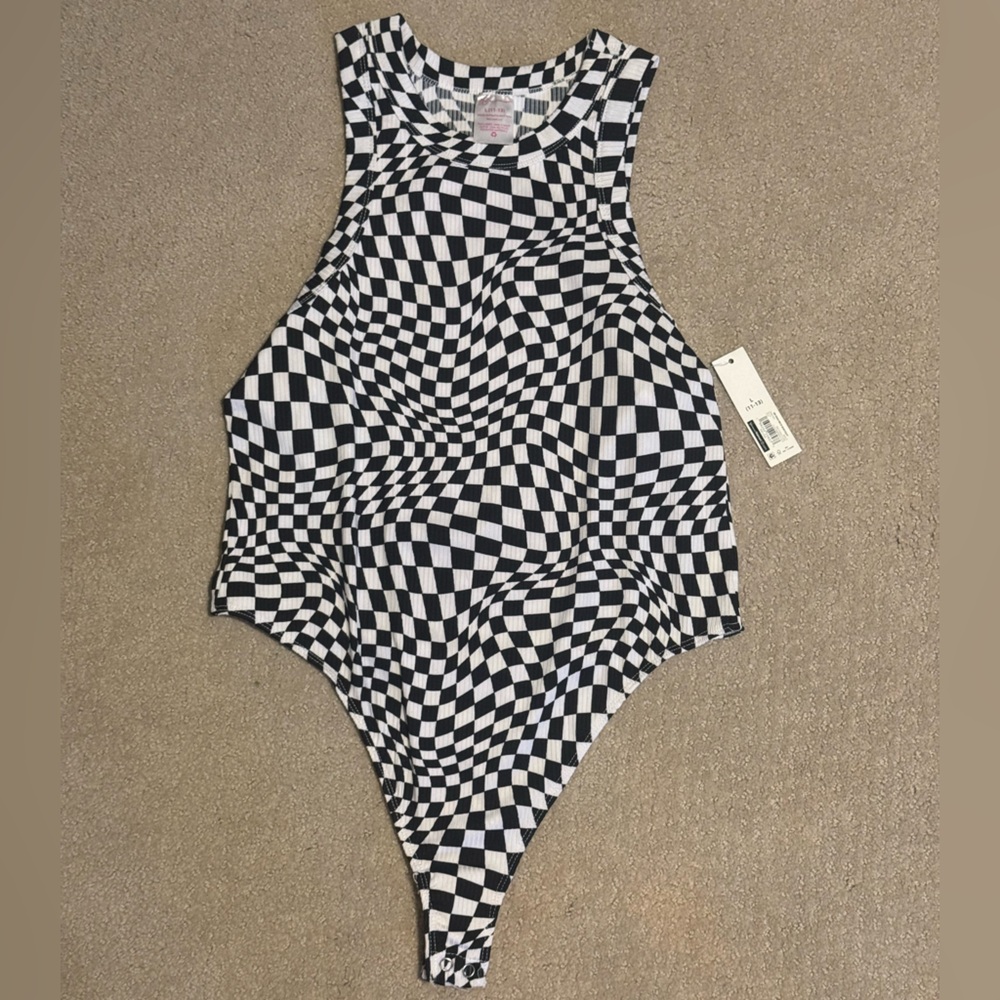 Checkered Black and White Bodysuit Top
